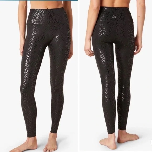 Beyond Yoga Pants - Beyond Yoga Shiny Sportflex High Waisted Midi Legging Black Feline Foil Medium